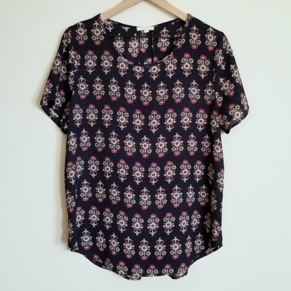 PLEIONE NAVY PRINTED BLOUSE